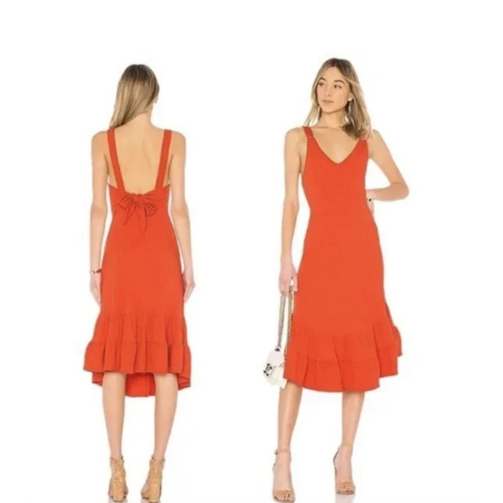 NEW Free People Into You A Line Dress XS Open Tie Back Tiered Ribbed Orange Midi